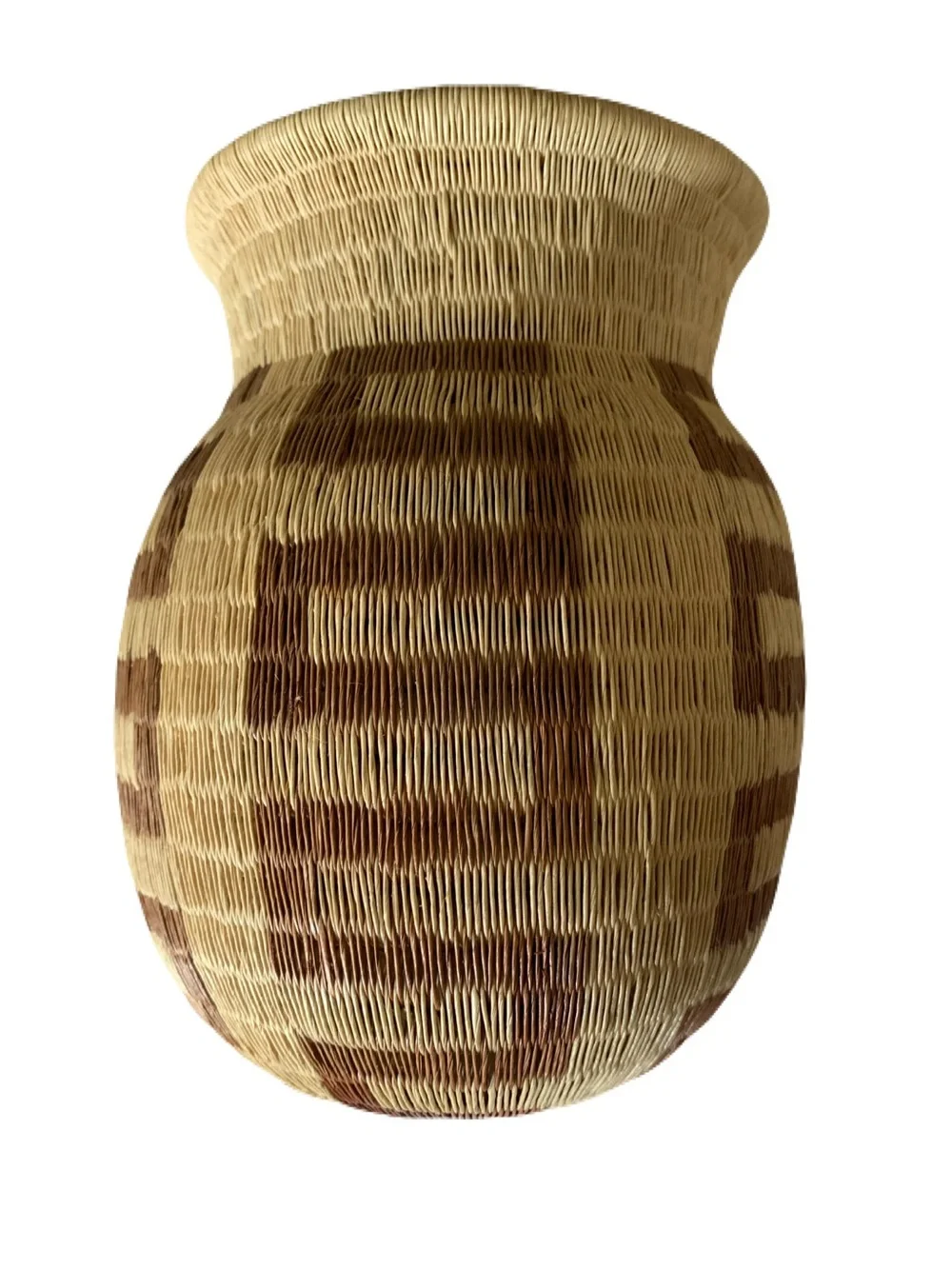 Wounaan Style Handwoven Basket Zig Zag Motif Panama Chunga Palm Tribal Art Vase